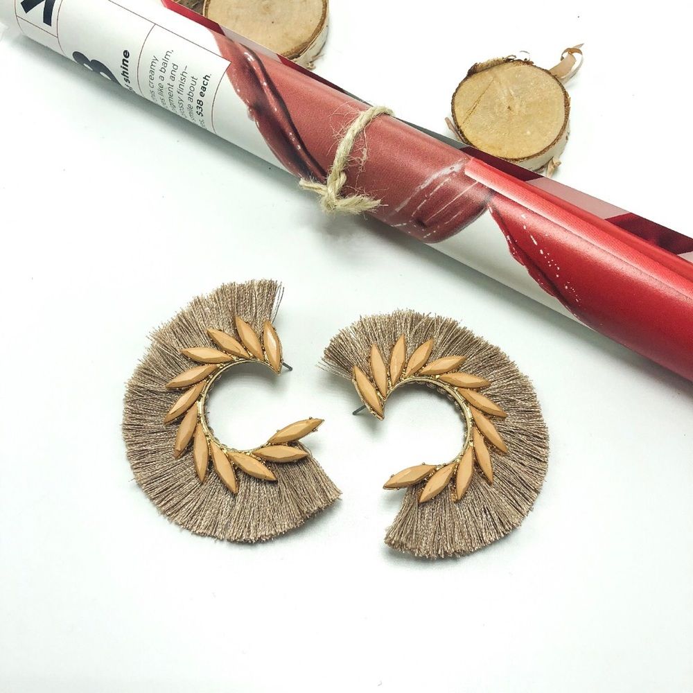 Nude Semi Circle Tassel Fan Fashion Earrings (F15)